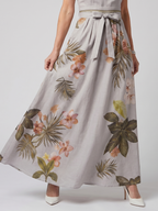 Concepción | Vestido maxi halter drapeado con panel botánico