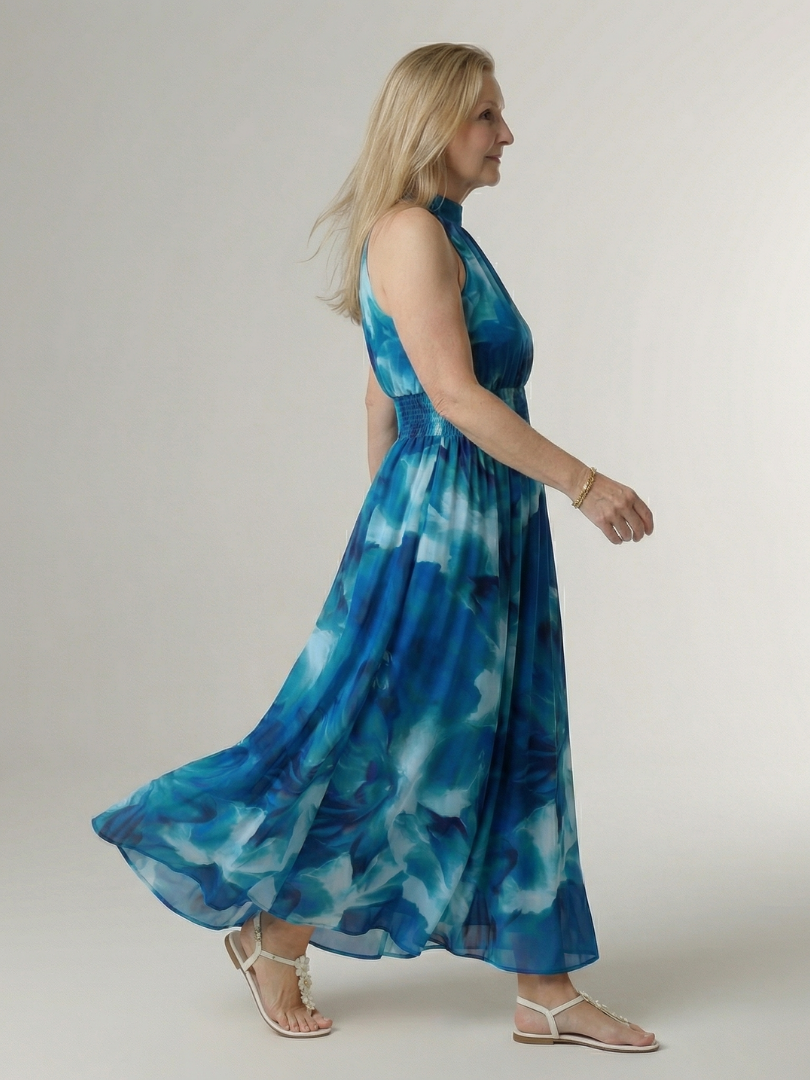 Remedios | Vestido midi halter con fruncido en la cintura