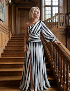 Shiloh | Vestido maxi de rayas un hombro