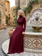Concha | Vestido midi cuello alto manga larga cintura definida