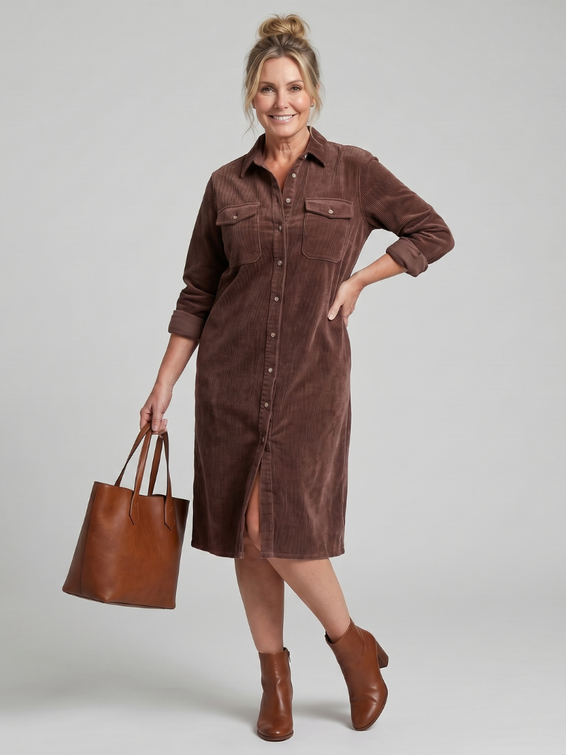 Pilar | Vestido midi manga larga con bolsillos
