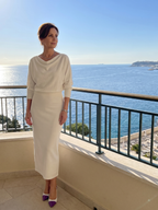 Encarna | Vestido midi escote drapeado falda ajustada