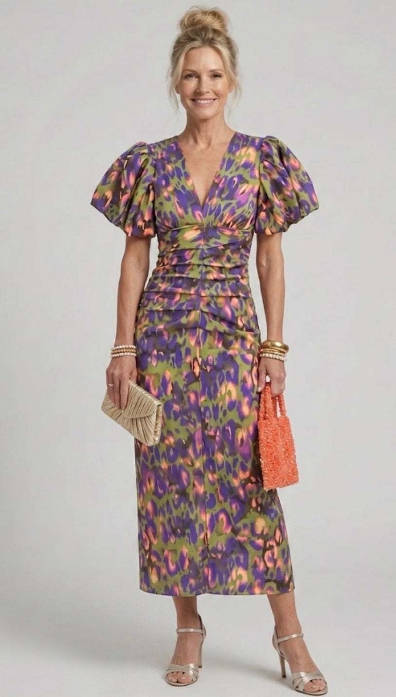 Ursula | Vestido midi con mangas abullonadas