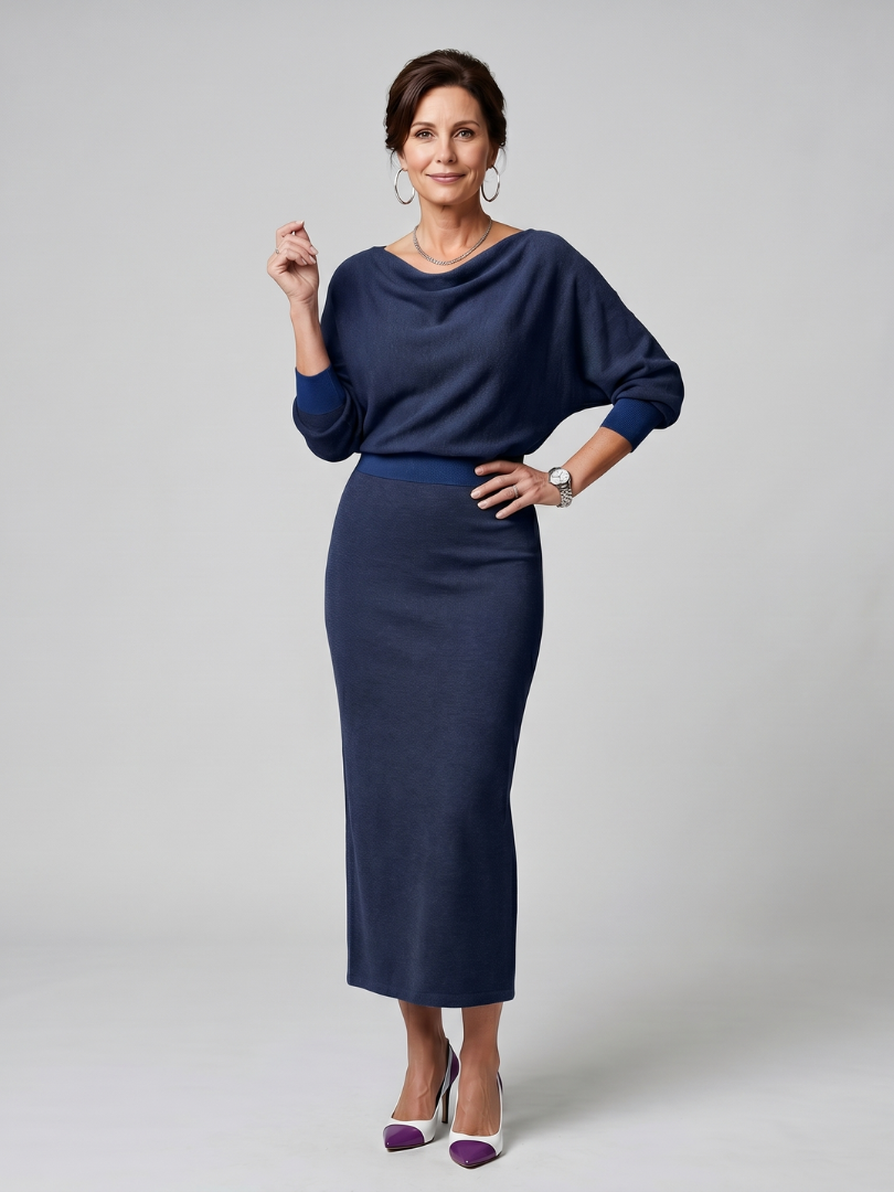 Encarna | Vestido midi escote drapeado falda ajustada
