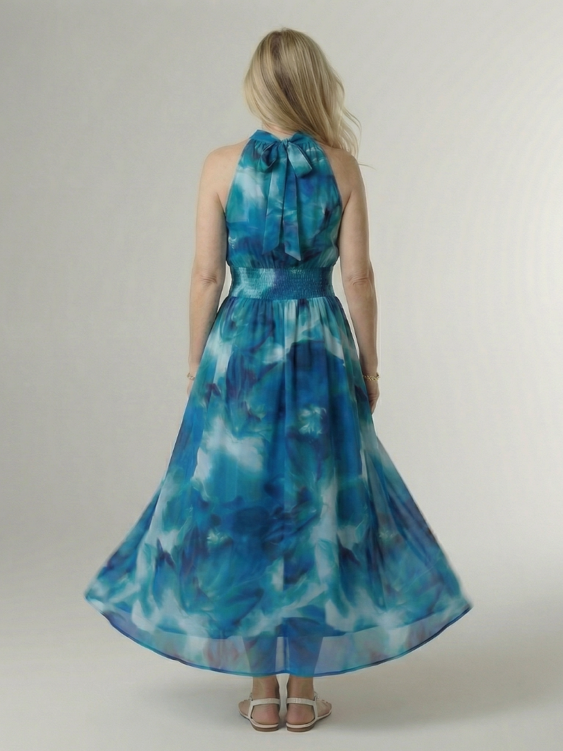 Remedios | Vestido midi halter con fruncido en la cintura
