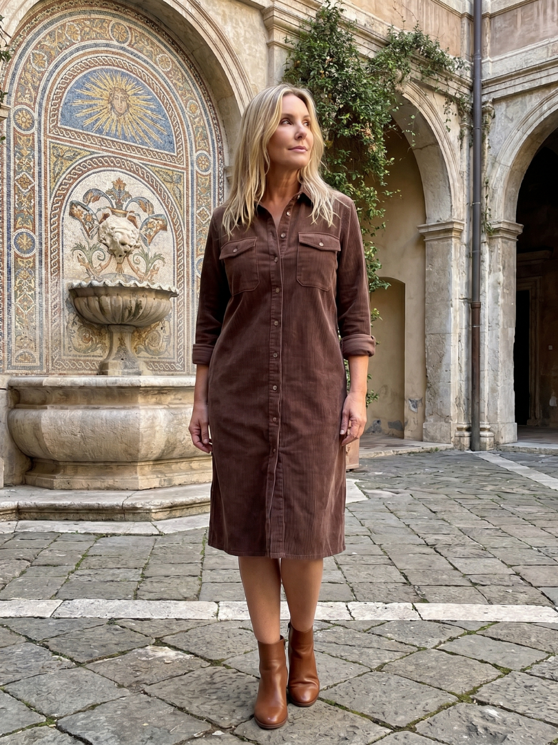 Pilar | Vestido midi manga larga con bolsillos