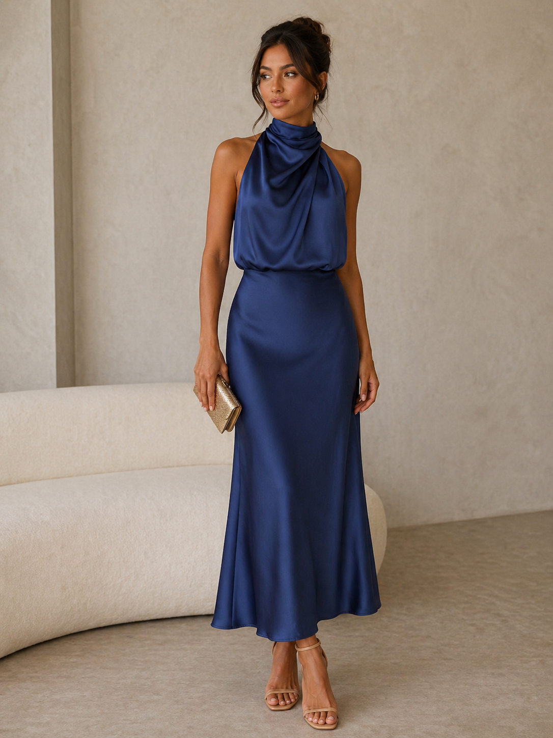 Quentin | Vestido drapeado cuello alto