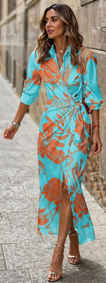 Nia | Vestido cruzado floral manga larga