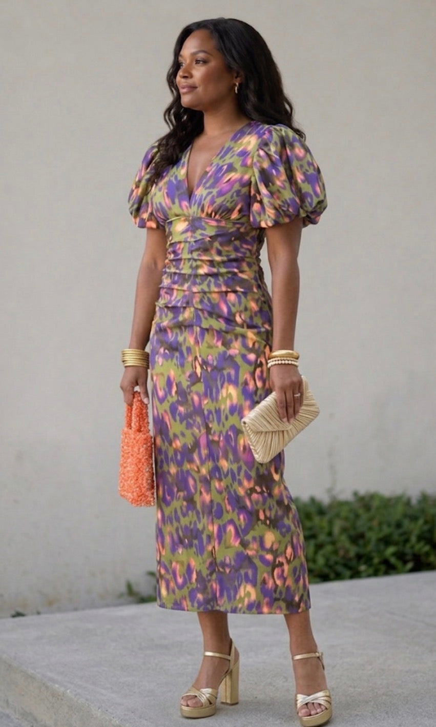 Ursula | Vestido midi con mangas abullonadas