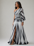 Shiloh | Vestido maxi de rayas un hombro
