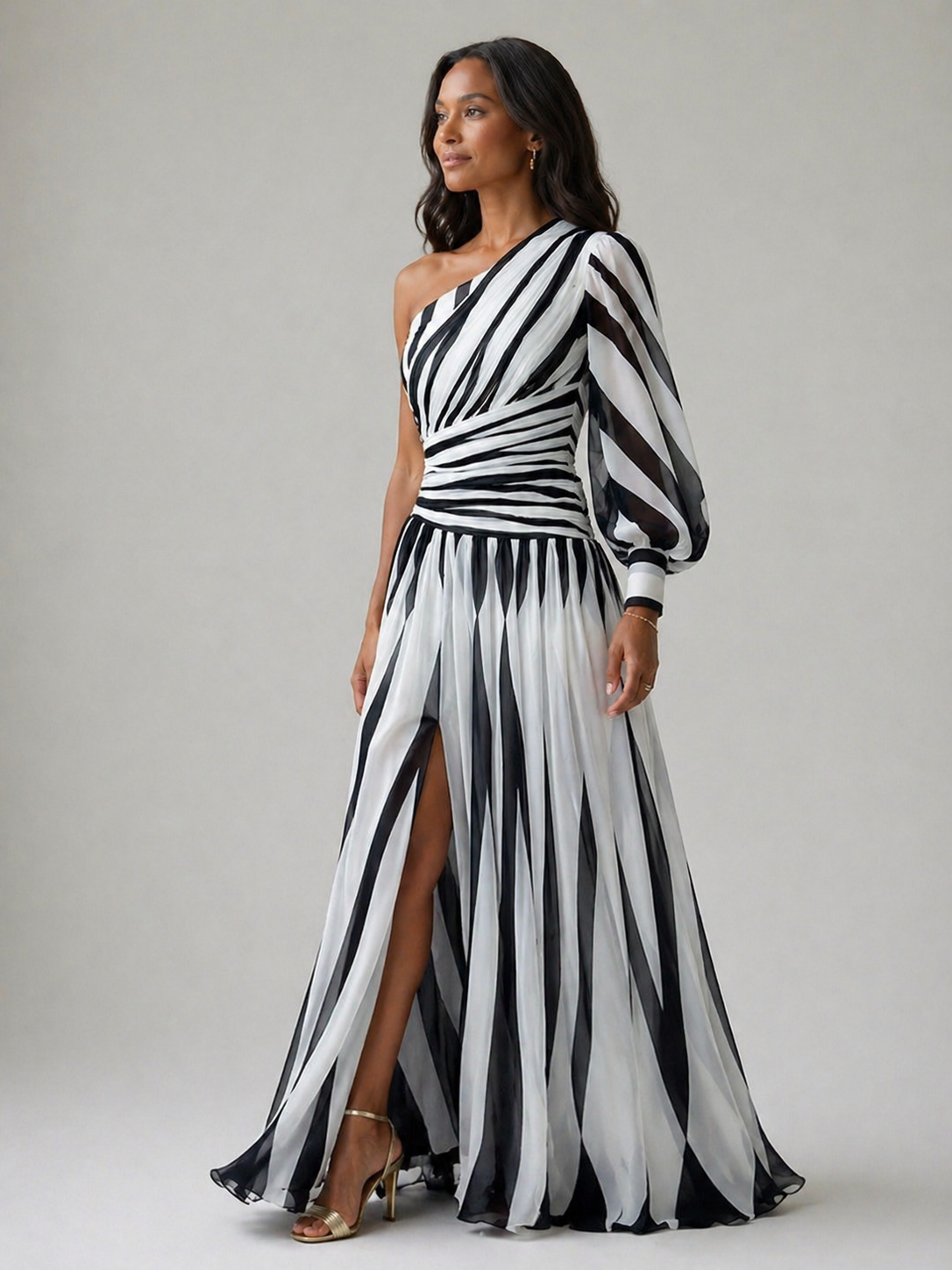 Shiloh | Vestido maxi de rayas un hombro