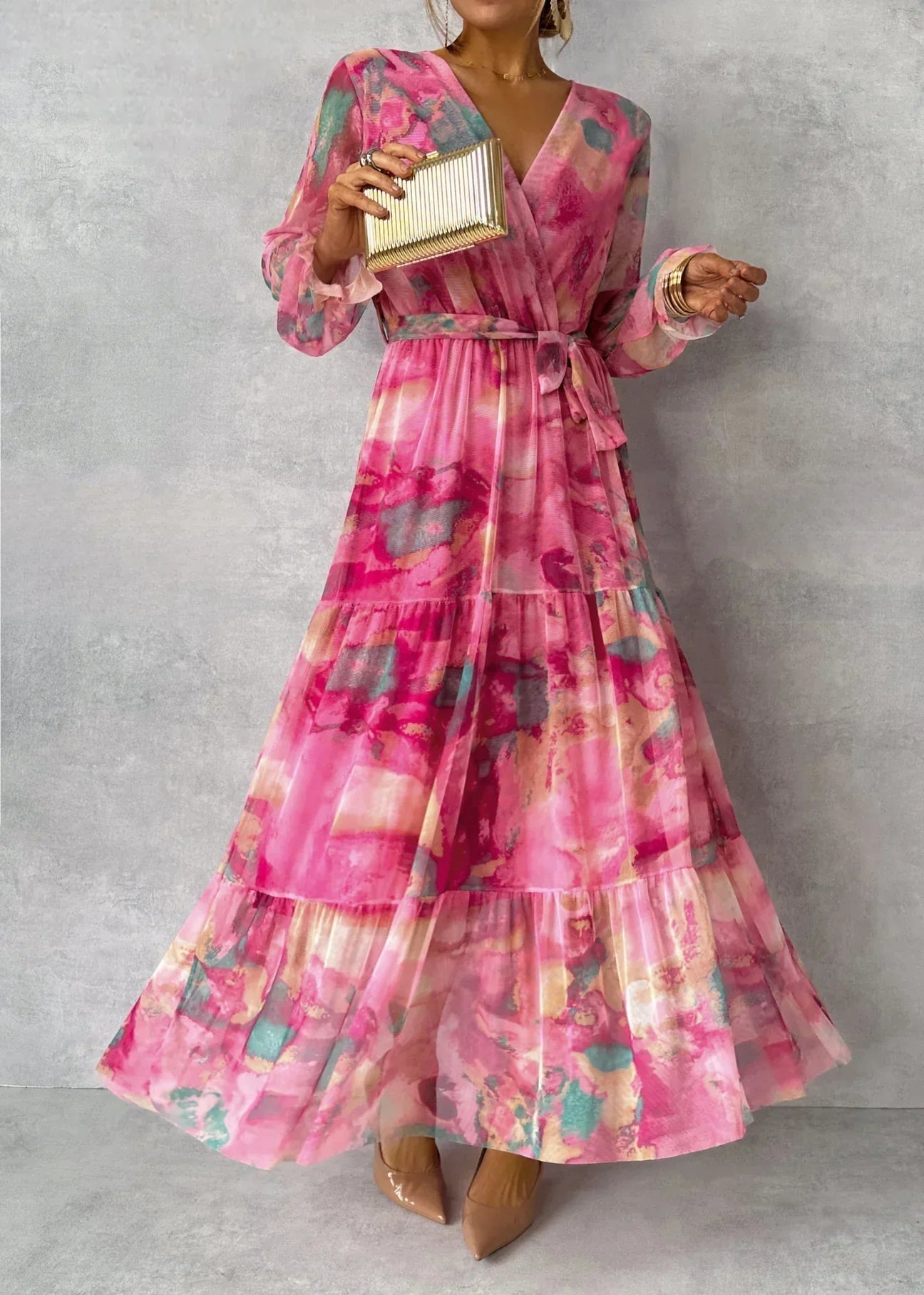 Meli | Vestido cruzado floral manga larga