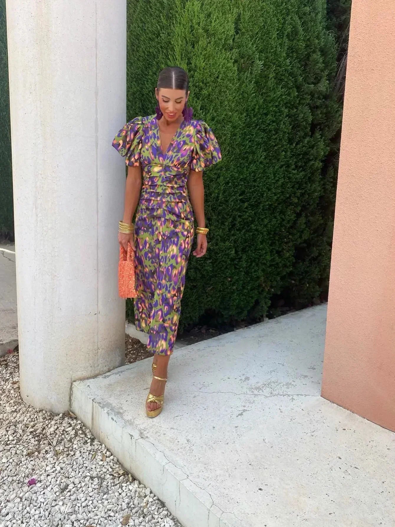Ursula | Vestido midi con mangas abullonadas