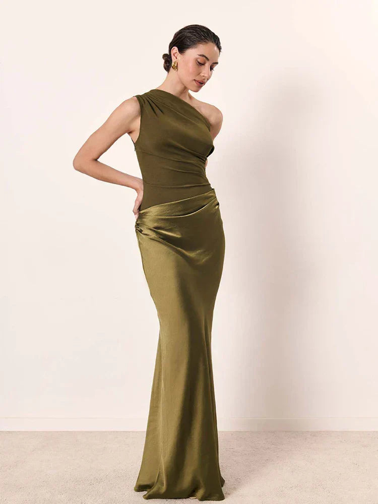 Sofía | Vestido maxi satén diseño asimétrico
