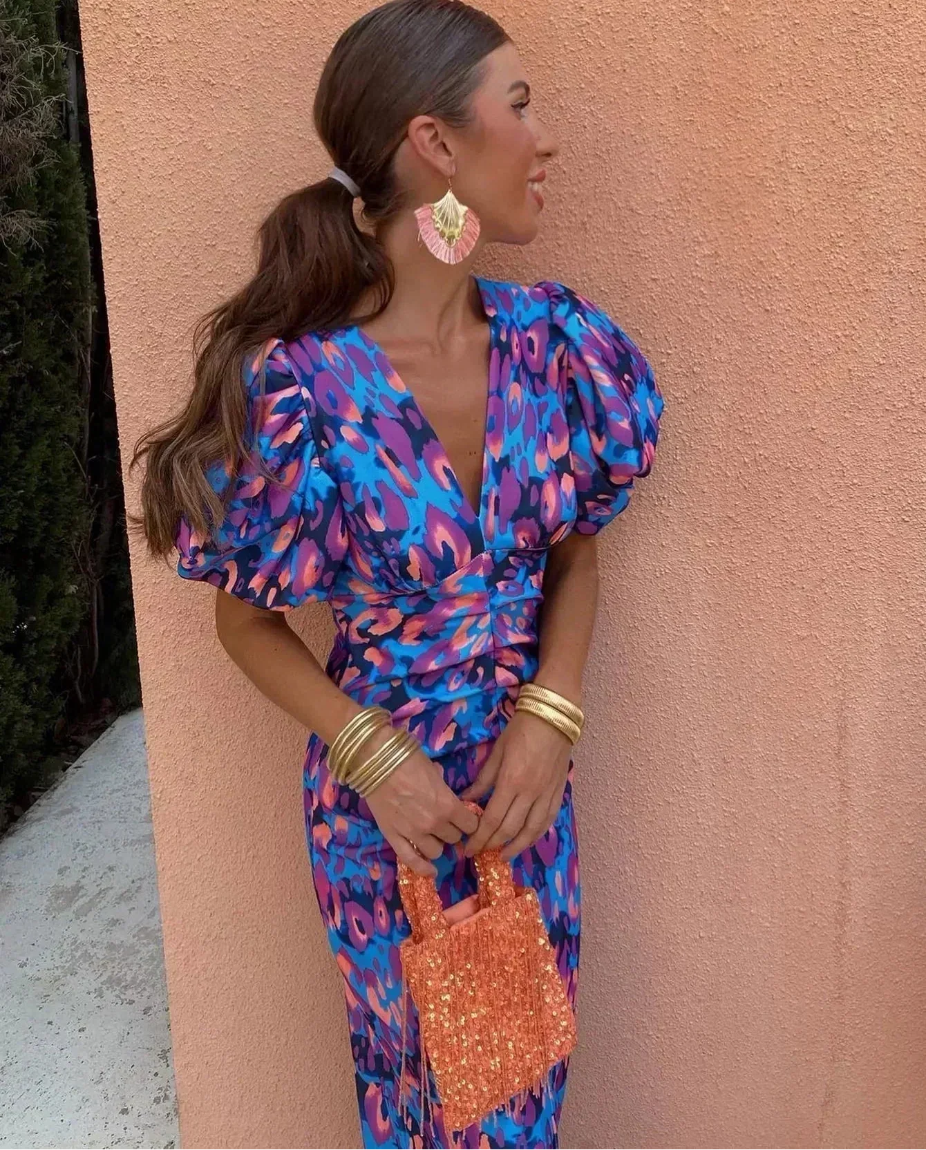Ursula | Vestido midi con mangas abullonadas
