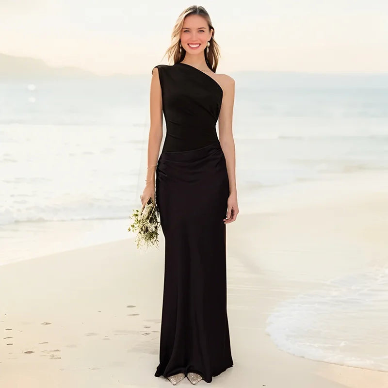 Sofía | Vestido maxi satén diseño asimétrico