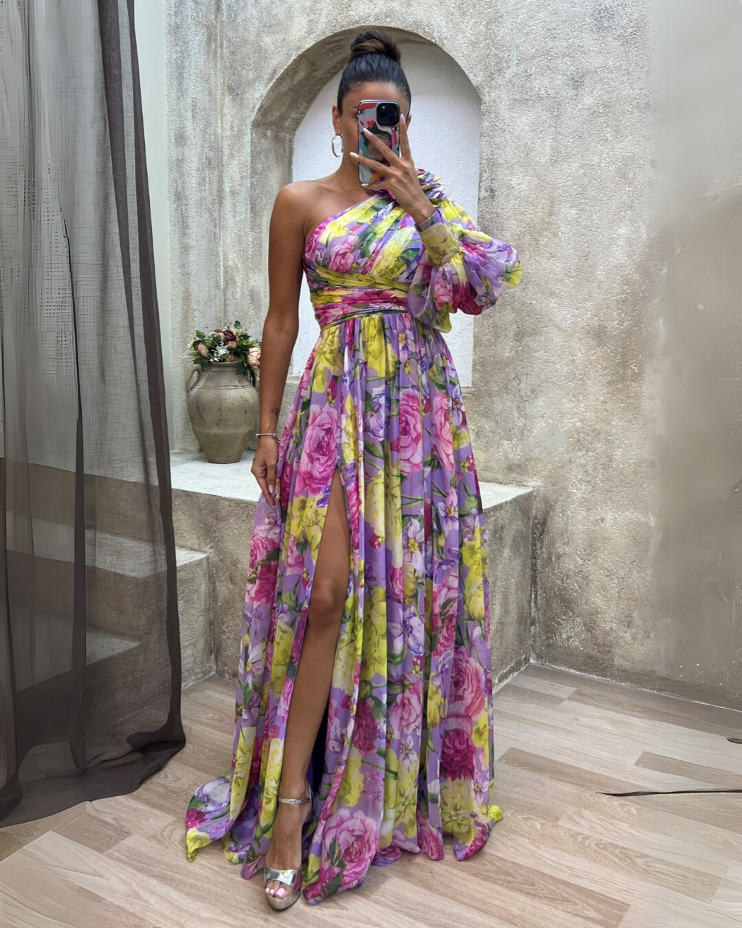 Mabel | Vestido maxi drama floral con mangas largas