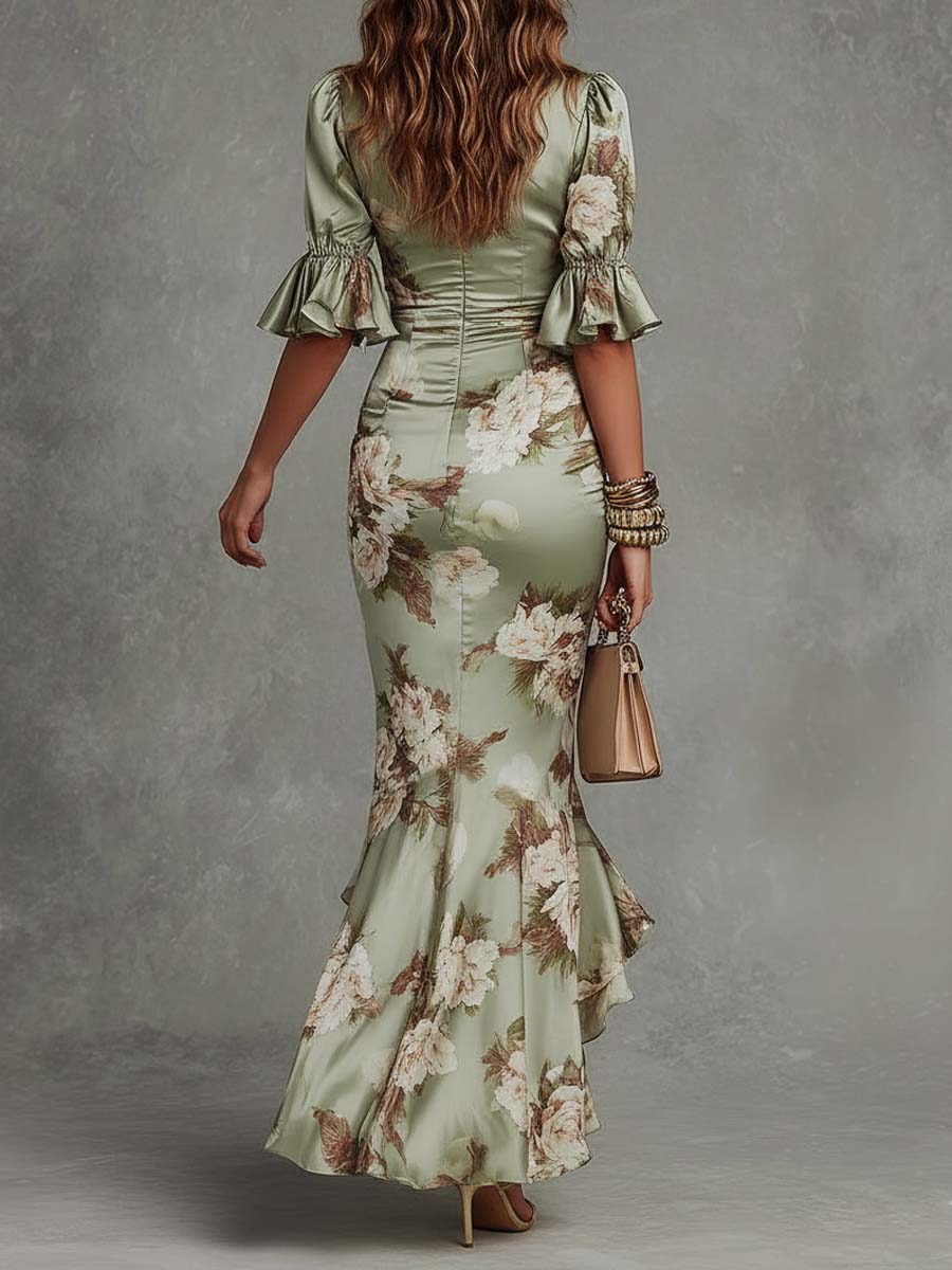 Ana | Vestido largo asimétrico con estampado floral