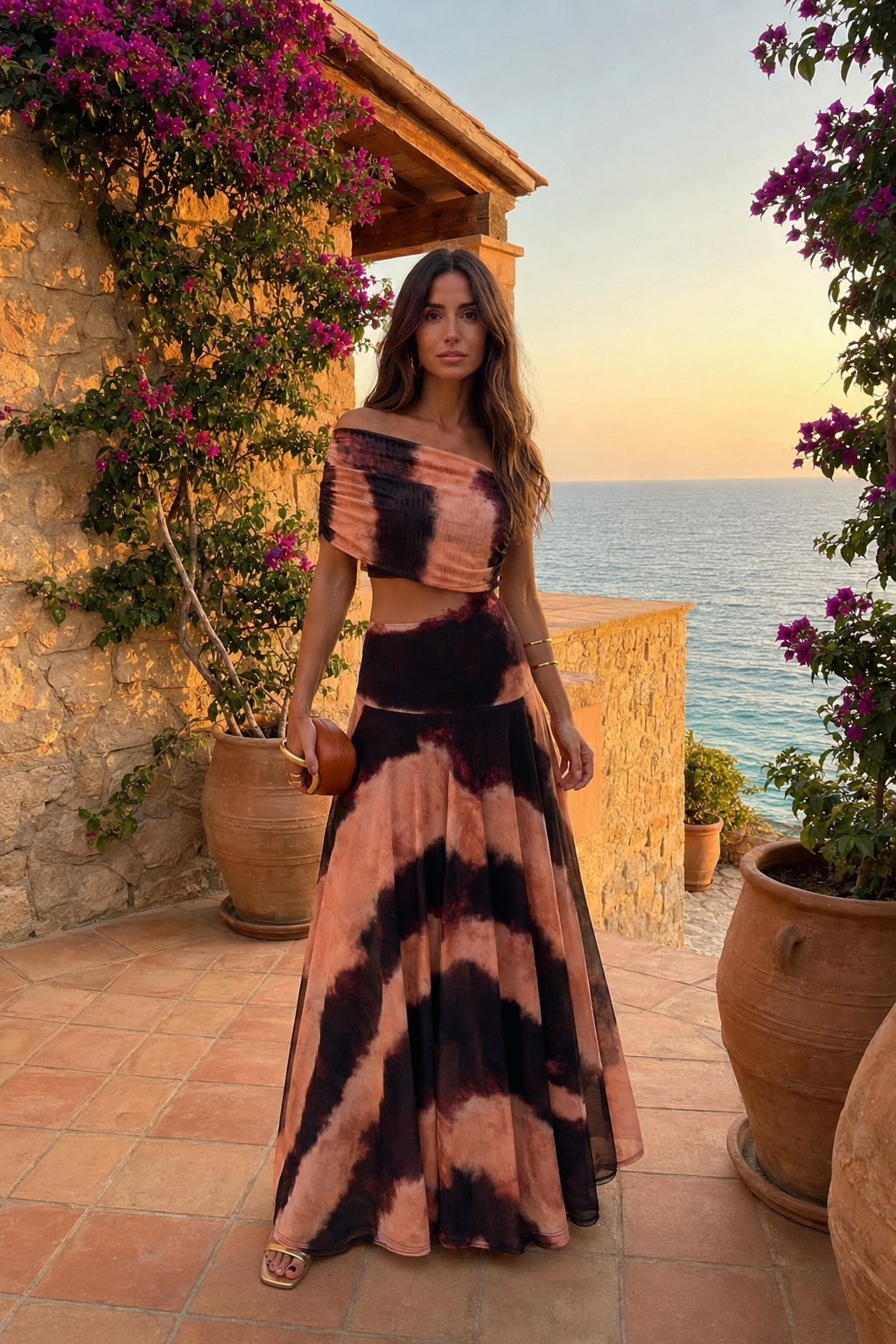 Vestido Toledo Estampado Naranja y Marrón